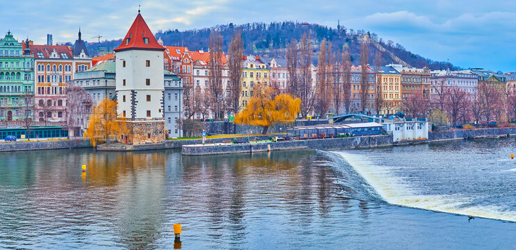 Malostranska Water Tower on Vltava River, Prague, Czech Republic