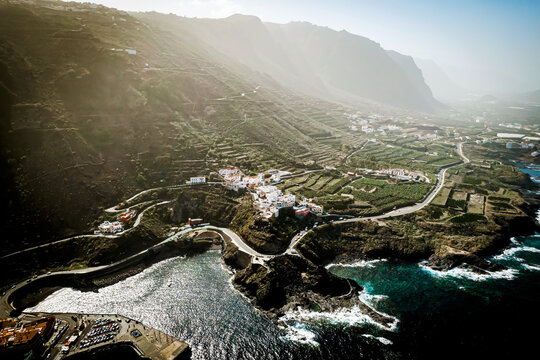 Landscape with coastal village at Tenerife, Canary Islands, Spain.