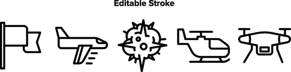 Military line icon pack. Vector graphic illustration. Suitable for website design, logos, applications, templates, and UI.