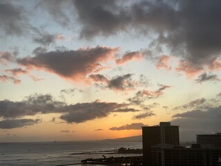 Sunset over the Waikiki beach, Oahu Island, Hawaii year 2022 May