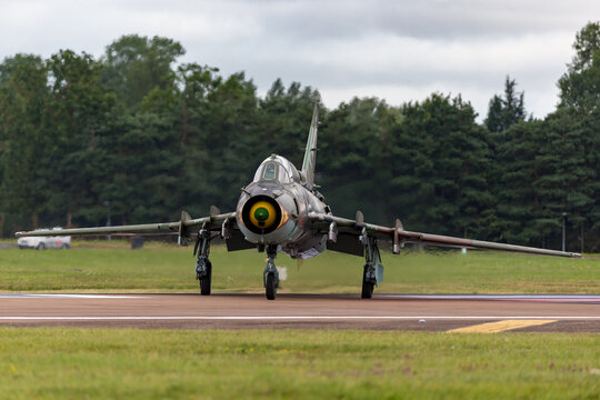 RAF Fairford, Gloucestershire, UK - July 13, 2014: Polish Air Force (Sily Powietrzne) Sukhoi Su-22 Fitter attack aircraft.