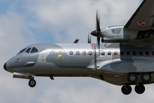 RAF Fairford, Gloucestershire, UK - July 9, 2014: Polish Air Force (Sily Powietrzne) CASA C-295M twin engine military cargo aircraft.