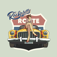 Rockabilly Baby. pin up vintage style vector illustration that suitable for poster, t-shirt graphic, design element or any other purpose. - obrazy, fototapety, plakaty