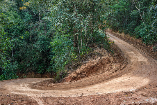 Dirt road or mud road and rain forest