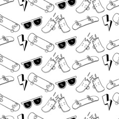 Hand drawn skateboarding elements seamless pattern. Skate illustration.