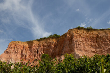Fototapeta premium Cliff in Trancoso, Bahia, Brazil. Typical rocks common on coast. Cliff and trees. 
