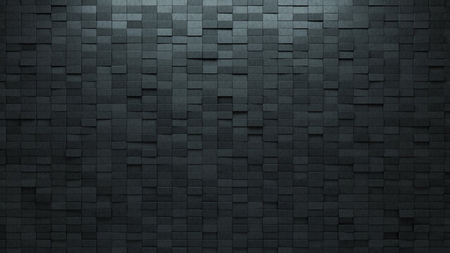 3D, Concrete Mosaic Tiles arranged in the shape of a wall. Rectangular, Polished, Bricks stacked to create a Semigloss block background. 3D Render