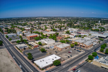 Aerial View of Downtown Tulare, California during Spring