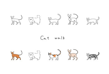 いろいろな猫のイラスト(右向き)