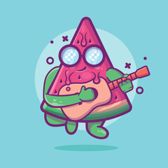 cool watermelon fruit character mascot playing guitar isolated cartoon in flat style design 