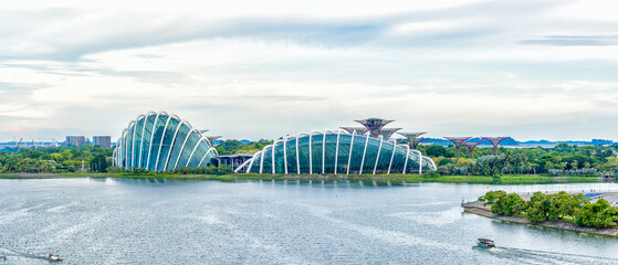panoramic landscape scenery of garden by the bay along waterfront in singapore