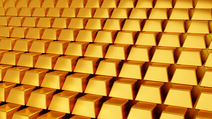 Fototapeta premium Stack of gold bars or bullion gold ingot, business finance concept, 3D rendering.