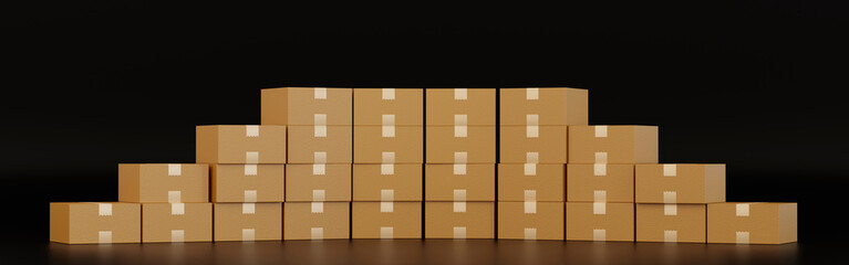 Stack of cardboard box carton or parcel. concept of delivering goods, Template Horizontal Banner header for Website, 3D rendering.