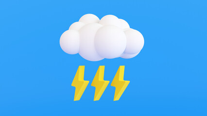 Weather forecast sign, Meteorological icon, cloud and lightning, 3D rendering.