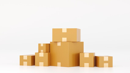 Stack of cardboard box carton or parcel. concept of delivering goods, 3D rendering.