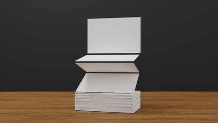 Stack of blank white business card, namecard mockup on wood table, promote company brand, 3D rendering.