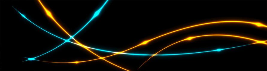 Blue orange neon wavy lines abstract glowing background. Graphic vector banner design