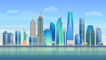 New york City panorama skyline. High skyscrapers modern cityscape. Vector illustration.