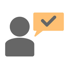 Speech bubble with check mark and user icon in minimal cartoon style