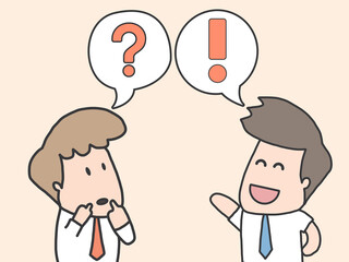 problem solving concept - man thinking - with question mark and exclamations icons-creative idea. Hand drawn style vector design illustrations.