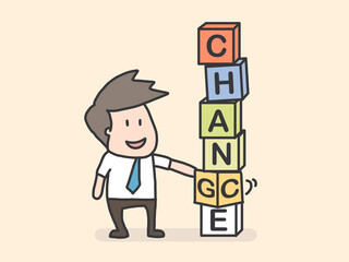 Businessman transforming the word Change into Chance written on wooden cubes against 
