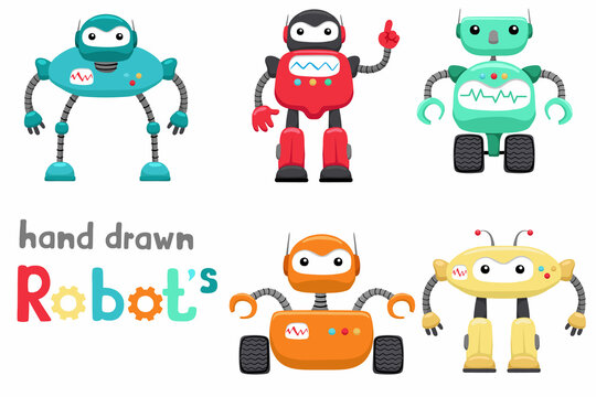 Vector illustration of cartoon set robot characters
