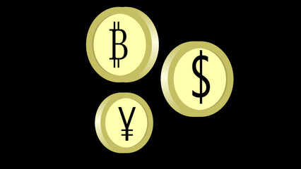 Obraz premium coin with dollar yen and bitcoin symbol sign vector