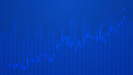  Financial business statistics with bar graph and candlestick chart with uptrend arrow show stock market price and effective earning on blue background