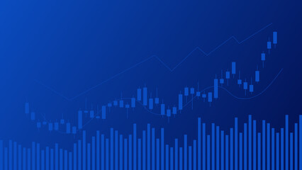  Financial business statistics with bar graph and candlestick chart with uptrend arrow show stock market price and effective earning on blue background