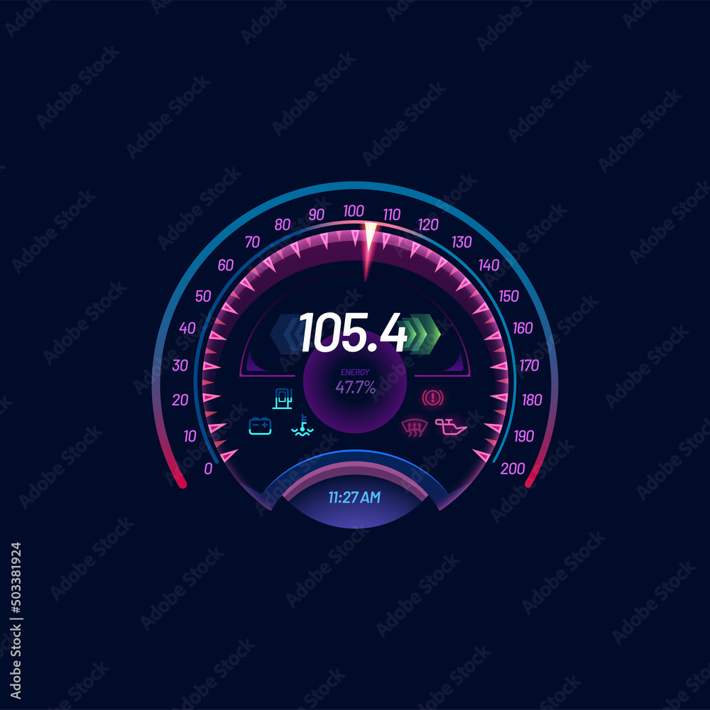 Aufkleber futuristic car speedometer gauge dials. neon led speed meter. motorbike speedometer vector gauge or 