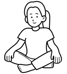 Fototapeta premium あぐらをかいて座る女性の線画イラスト