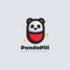 Vector Logo Illustration Panda Pill Simple Mascot Style.