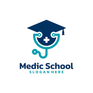 Graduate Hat And Stethoscope Logo Vector. Medical And Nursing Education Logo Template Design Concept.