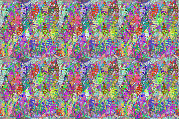 Seamless pattern with interesting doodles on colorfil background. Pano. Raster illustration.
