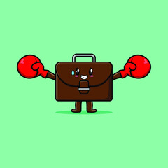 Cute Suitcase mascot cartoon playing sport with boxing gloves and cute stylish design 