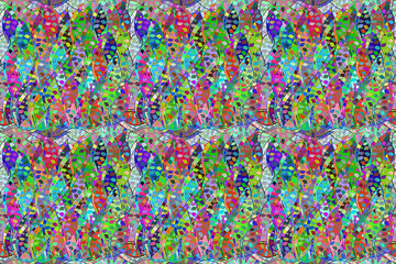 Fototapeta premium Seamless pattern with interesting doodles on colorfil background. Pano. Raster illustration.