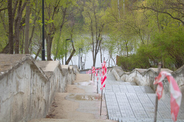 Stairs of a park under construction - Pavement installation concept