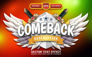 Comeback 3d game logo with editable text effect
