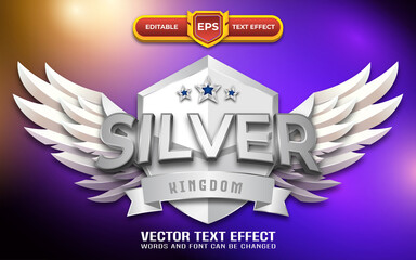 Silver kingdom 3d game logo with editable text effect