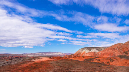 Mountains with red stripes. Khizi region. Azerbaijan.