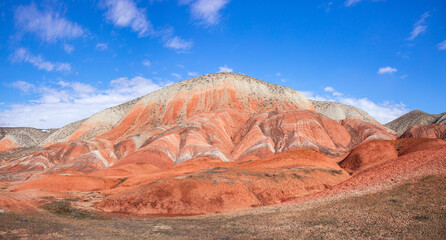 Mountains with red stripes. Khizi region. Azerbaijan.