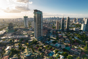 San Juan, Metro Manila, Philippines - Beautiful afternoon aerial of Greenhills shopping district....