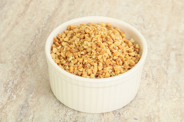 Crunched roasted peanut in the bowl