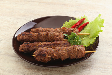Beef kebab skewer minced meat