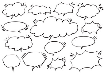 ラフな手描きの吹き出しセット_モノクロ
