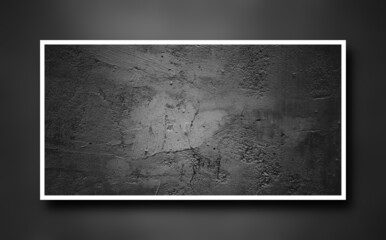 Cement photo inside white frame on dark concrete wall