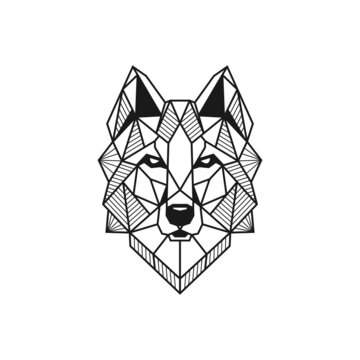 Wolf head icon. Abstract triangular style. Contour for tattoo, logo, emblem and design element.