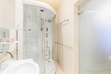 Russia, Moscow- May 21, 2020: interior apartment room bathroom, sink, decorative elements, toilet