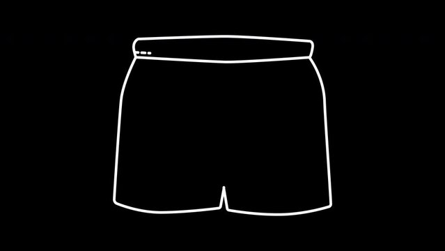 Men's underwear, skivvies, underpants self drawing animation. Outline on black background.