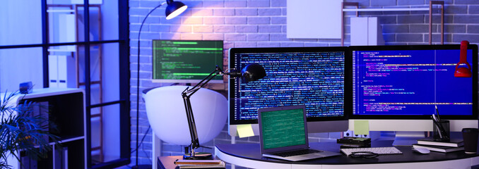 Interior of programmer's office at night